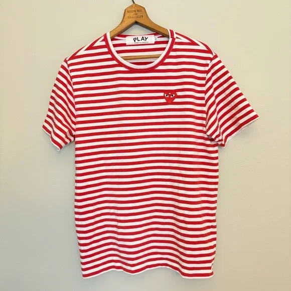 White Striped Shirt Comme Des Garcons T Shirt Red Comme Des
